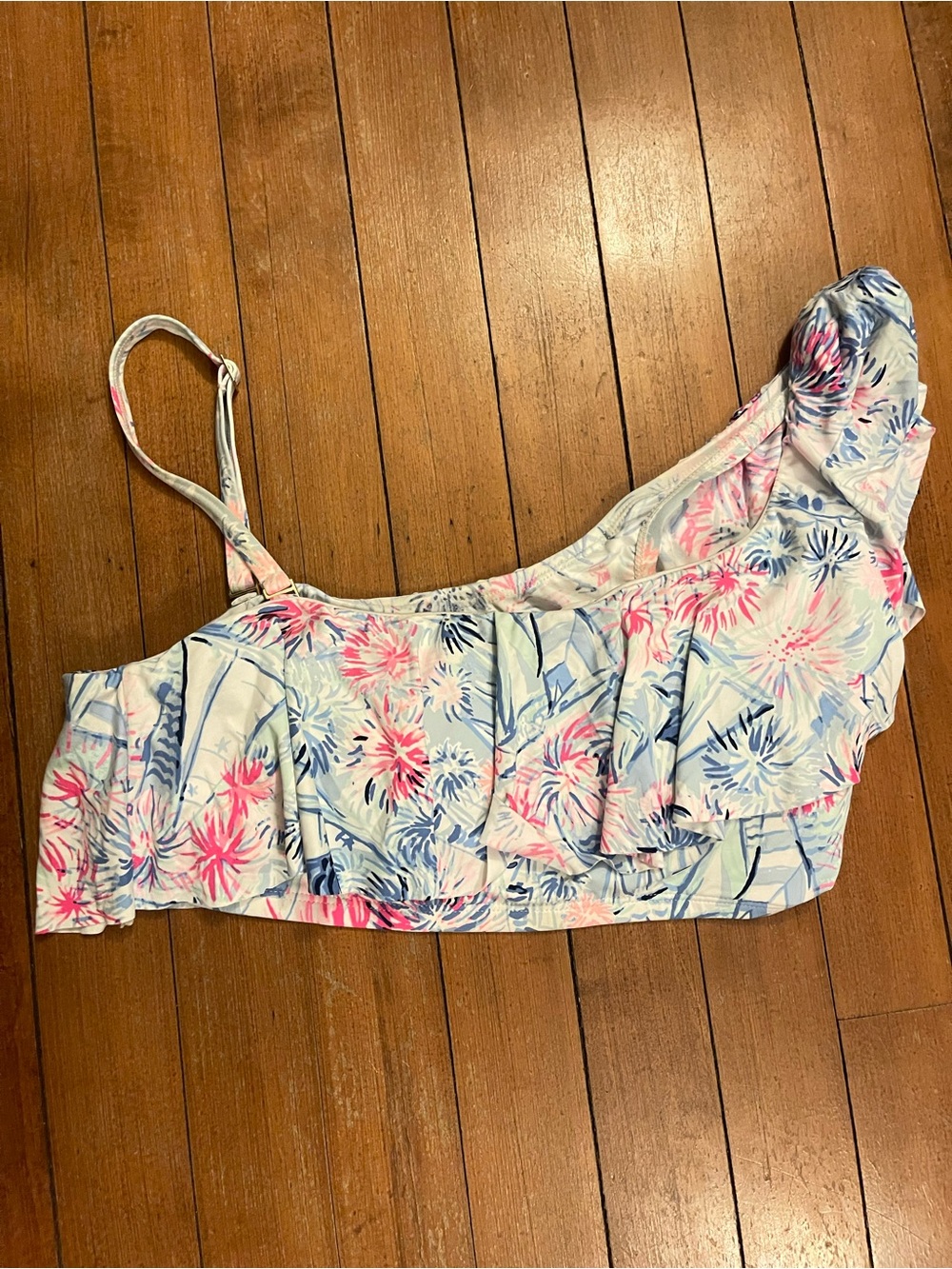 Lilly Pulitzer Light Blue & Pink Floral One-Shoulder Bikini Top